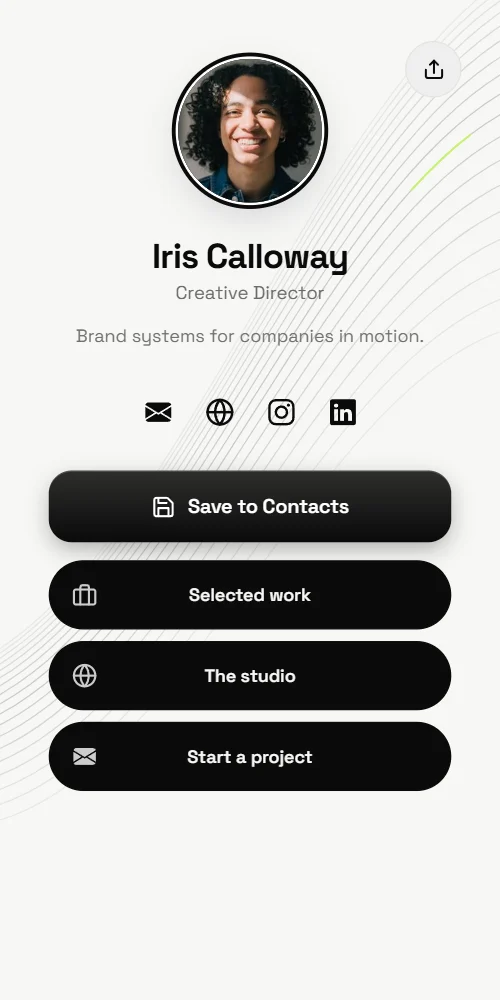 An example card: Iris Calloway